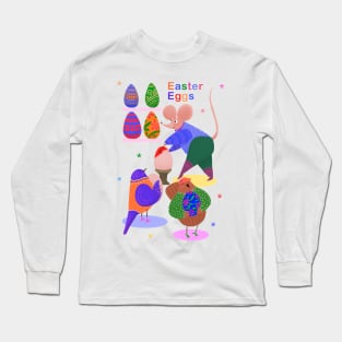 Cute mouse decorating easter eggs for cute birds, version 3 Long Sleeve T-Shirt